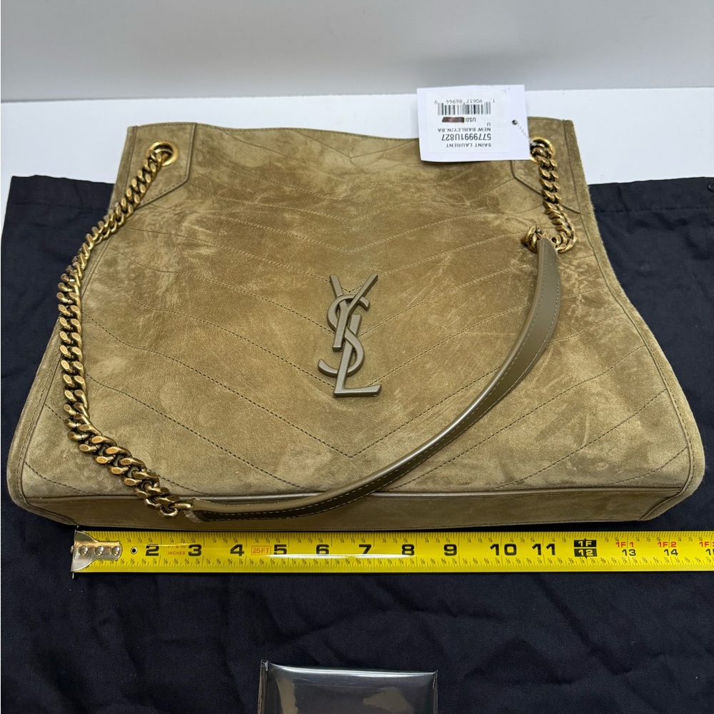 Saint Laurent Olive Suede Shoulder Bag with Gold Chain - Picture 8 of 8